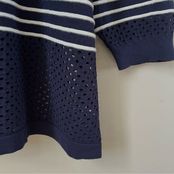 CJ Banks Preppy Navy White Striped Open Front Laser Cut Cardigan Sweater SZ 3X - Picture 4 of 10